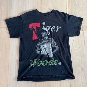 Goat Crew Vintage Tiger Woods Black Short Sleeve Tee Shirt Size Medium